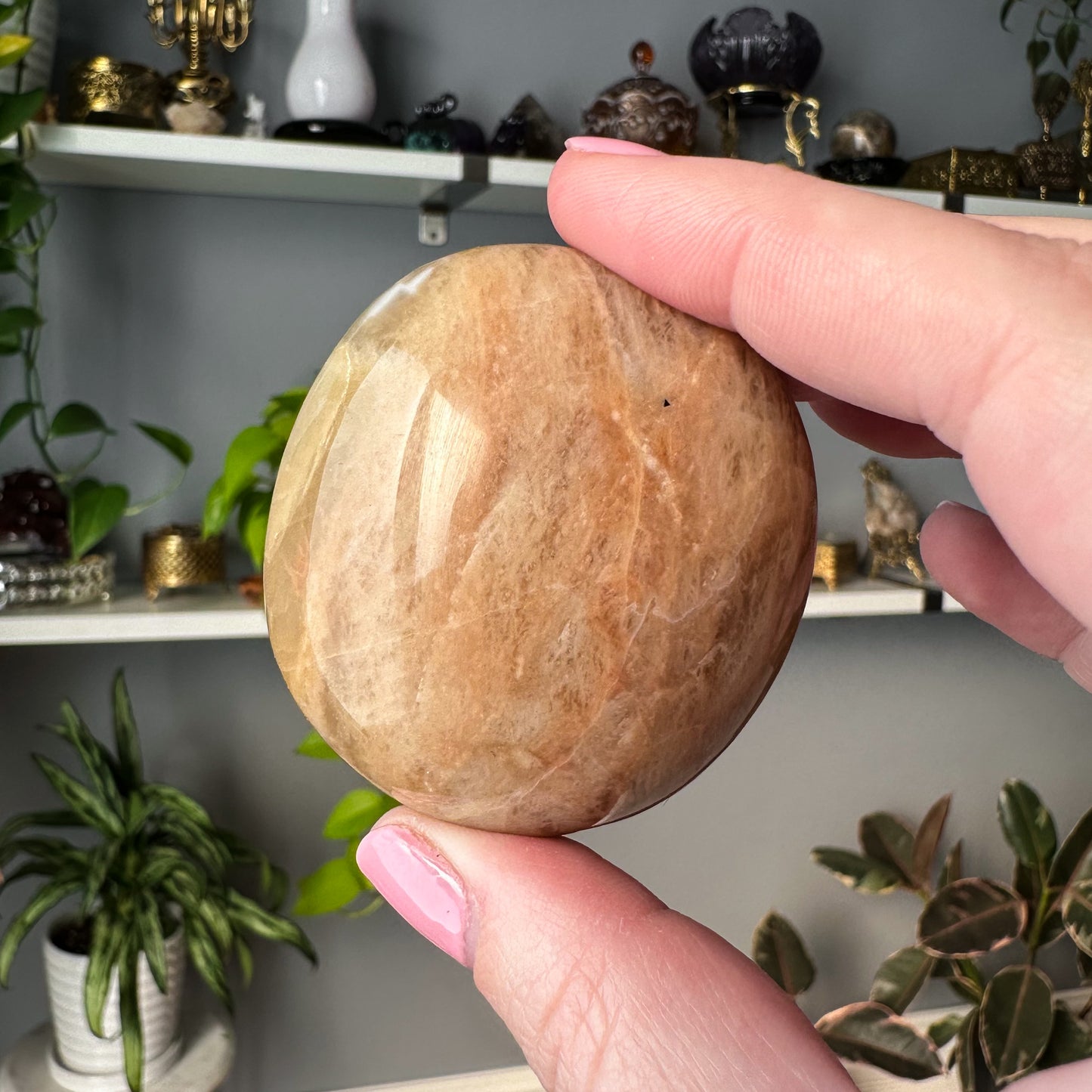 Peach Moonstone Palm Stone | 002