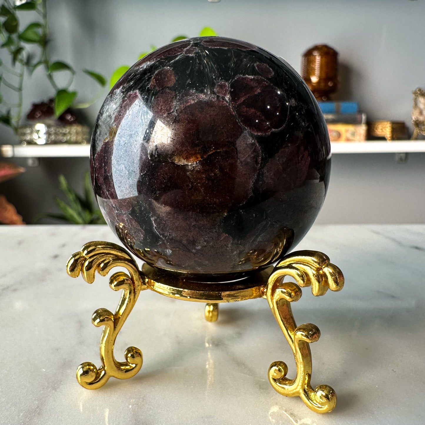 Garnet in Arfvedsonite Sphere