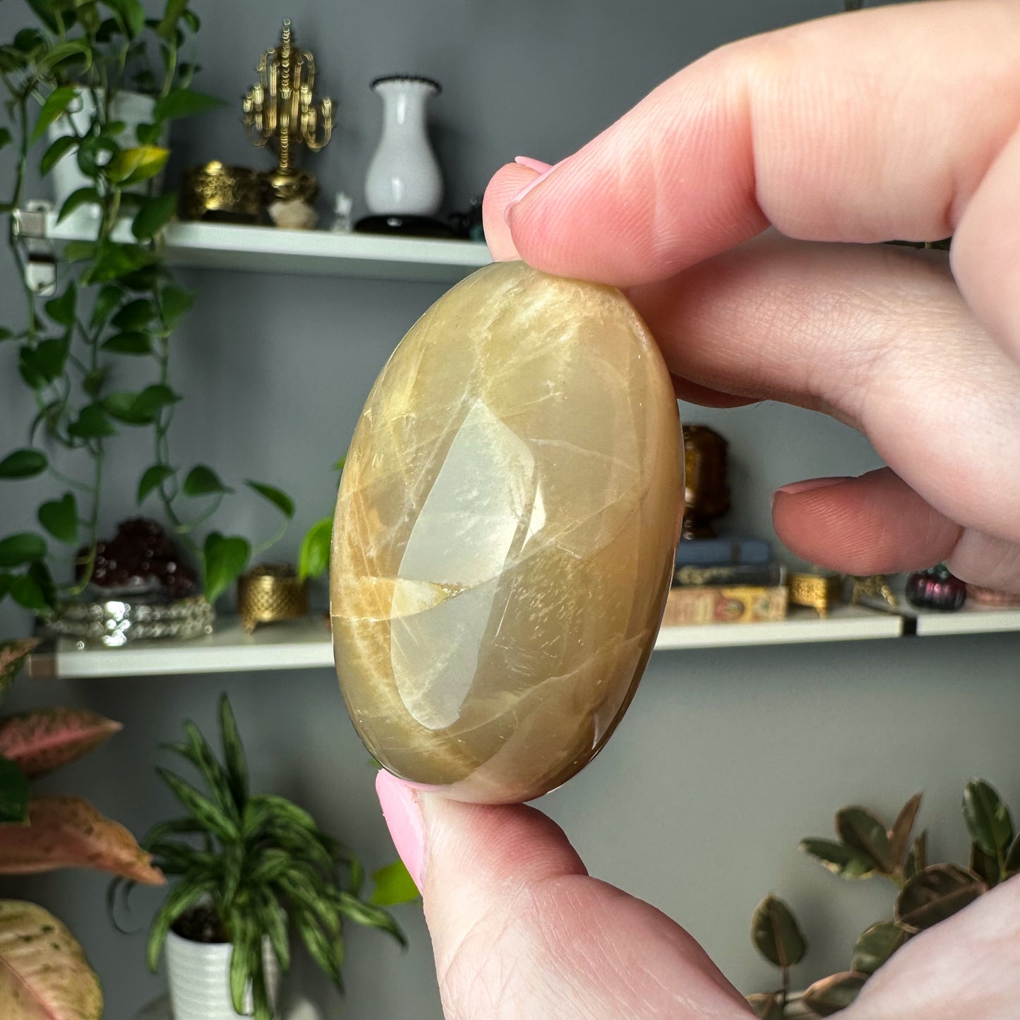 Peach Moonstone Palm Stone | 003