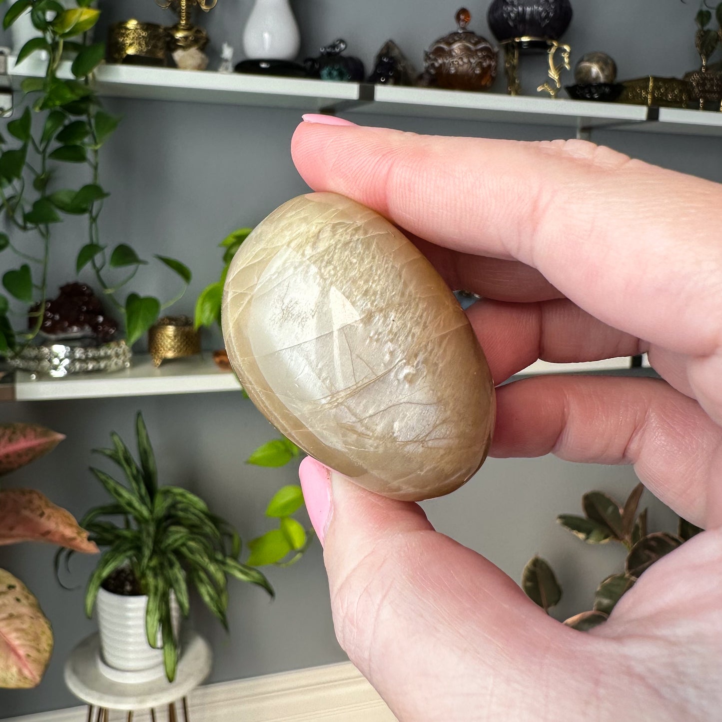 Peach Moonstone Palm Stone | 004