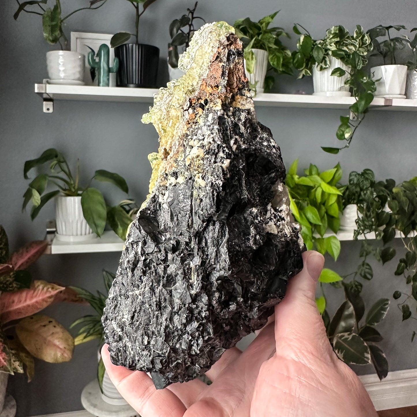 Schorl Tourmaline + Hyalite + Smokey Quartz Cluster