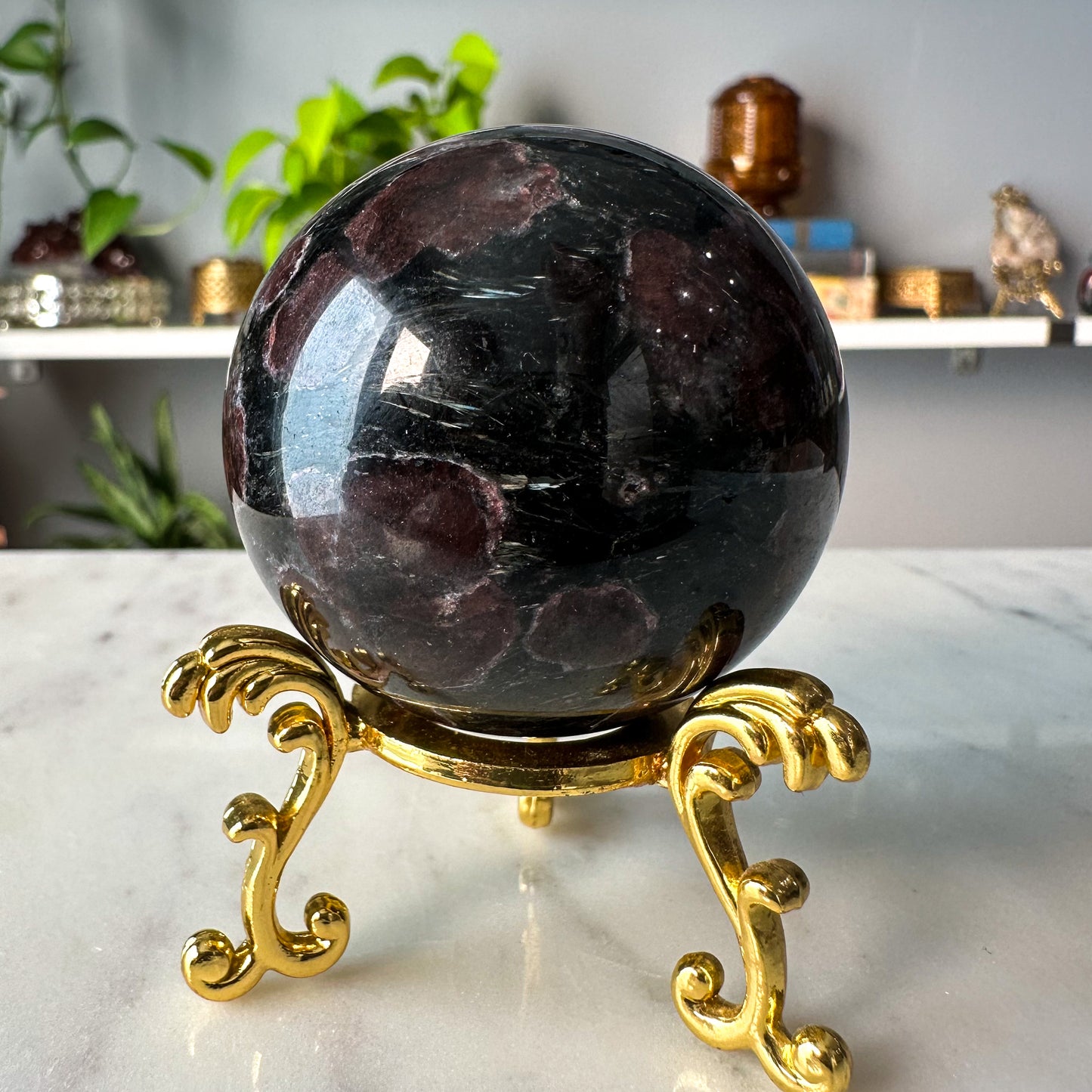 Garnet in Arfvedsonite Sphere