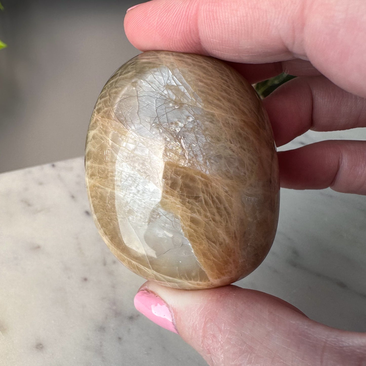 Peach Moonstone Palm Stone | 001