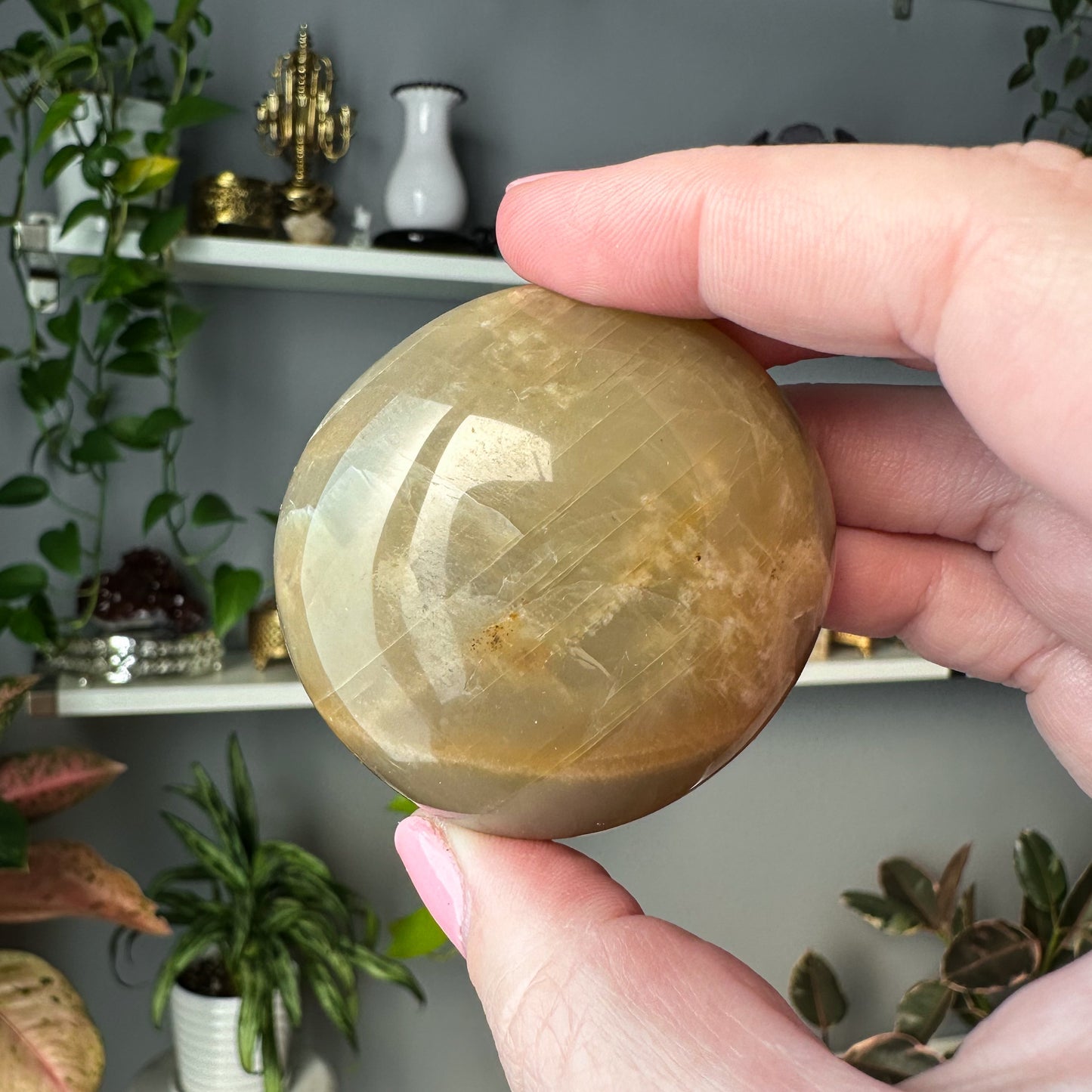 Peach Moonstone Palm Stone | 003