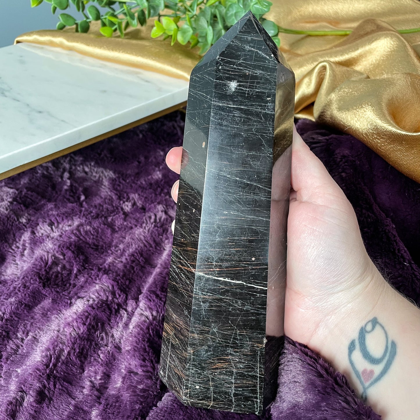 Black Tourmaline with Hematite Tower