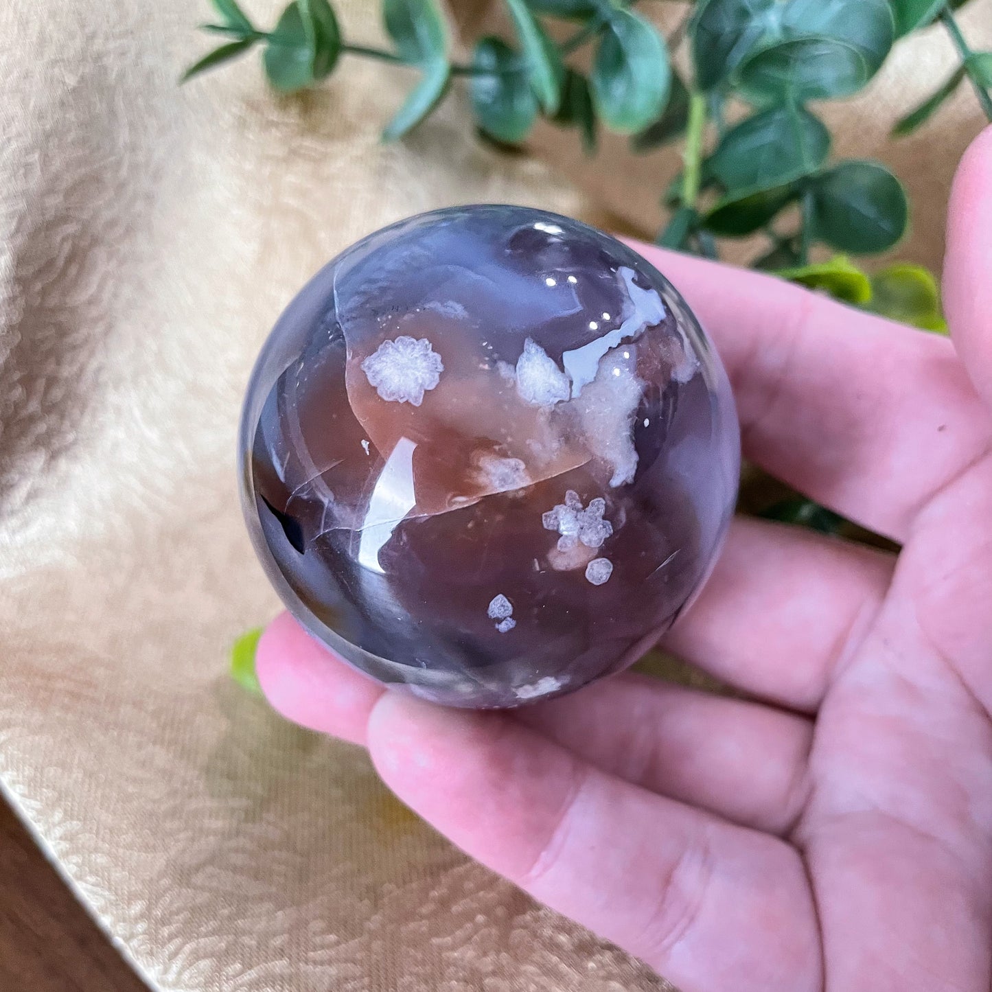 Black Flower Agate Sphere