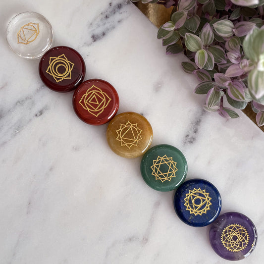 Engraved Rainbow Chakra Pocket Stone Set