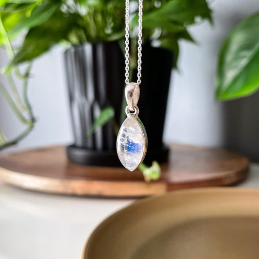 Rainbow Moonstone Leaf Pendant Necklace