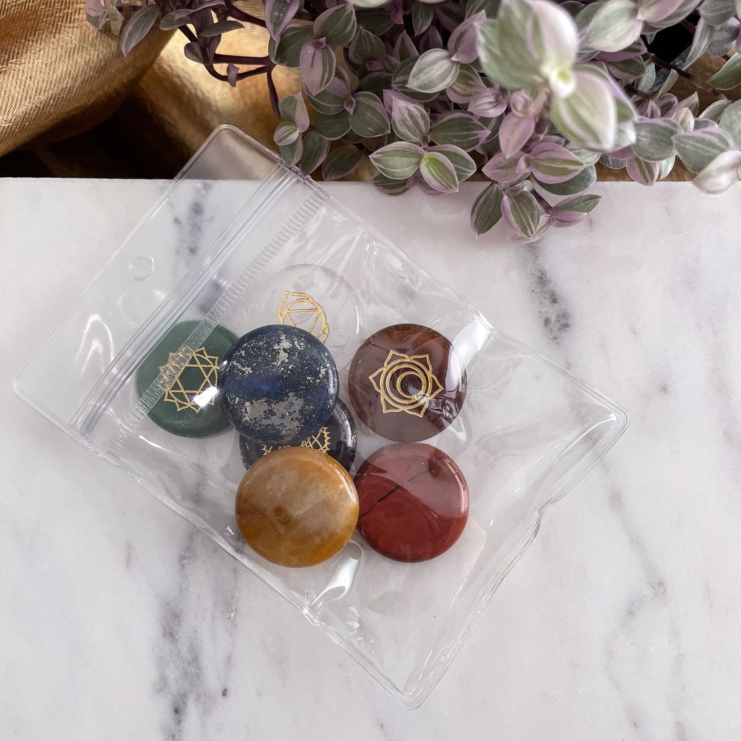 Engraved Rainbow Chakra Pocket Stone Set