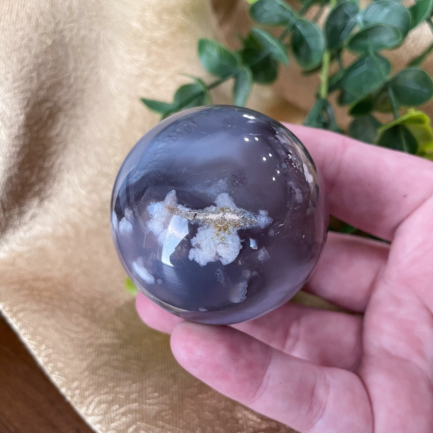 Black Flower Agate Sphere