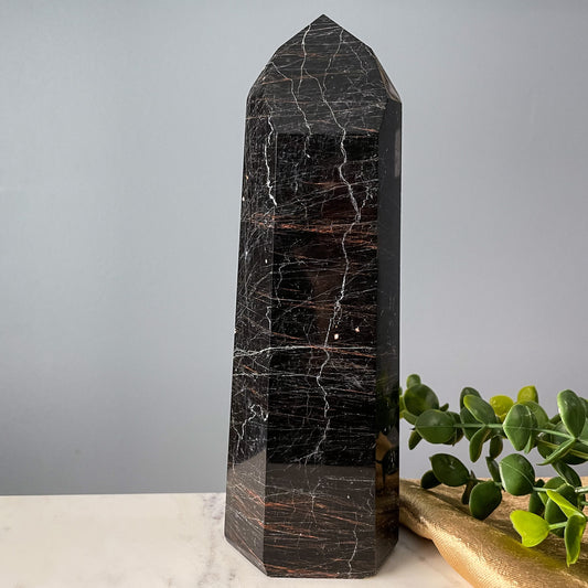 Black Tourmaline with Hematite Tower