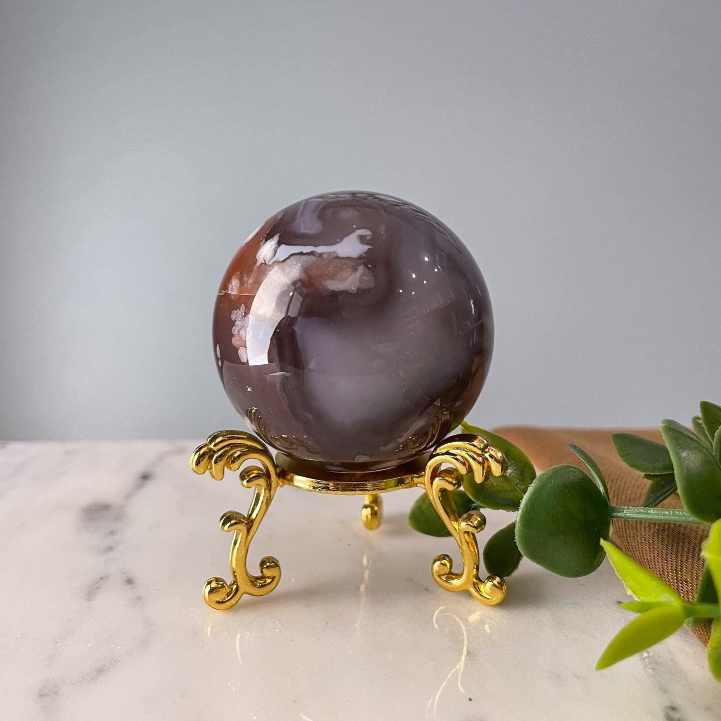 Black Flower Agate Sphere