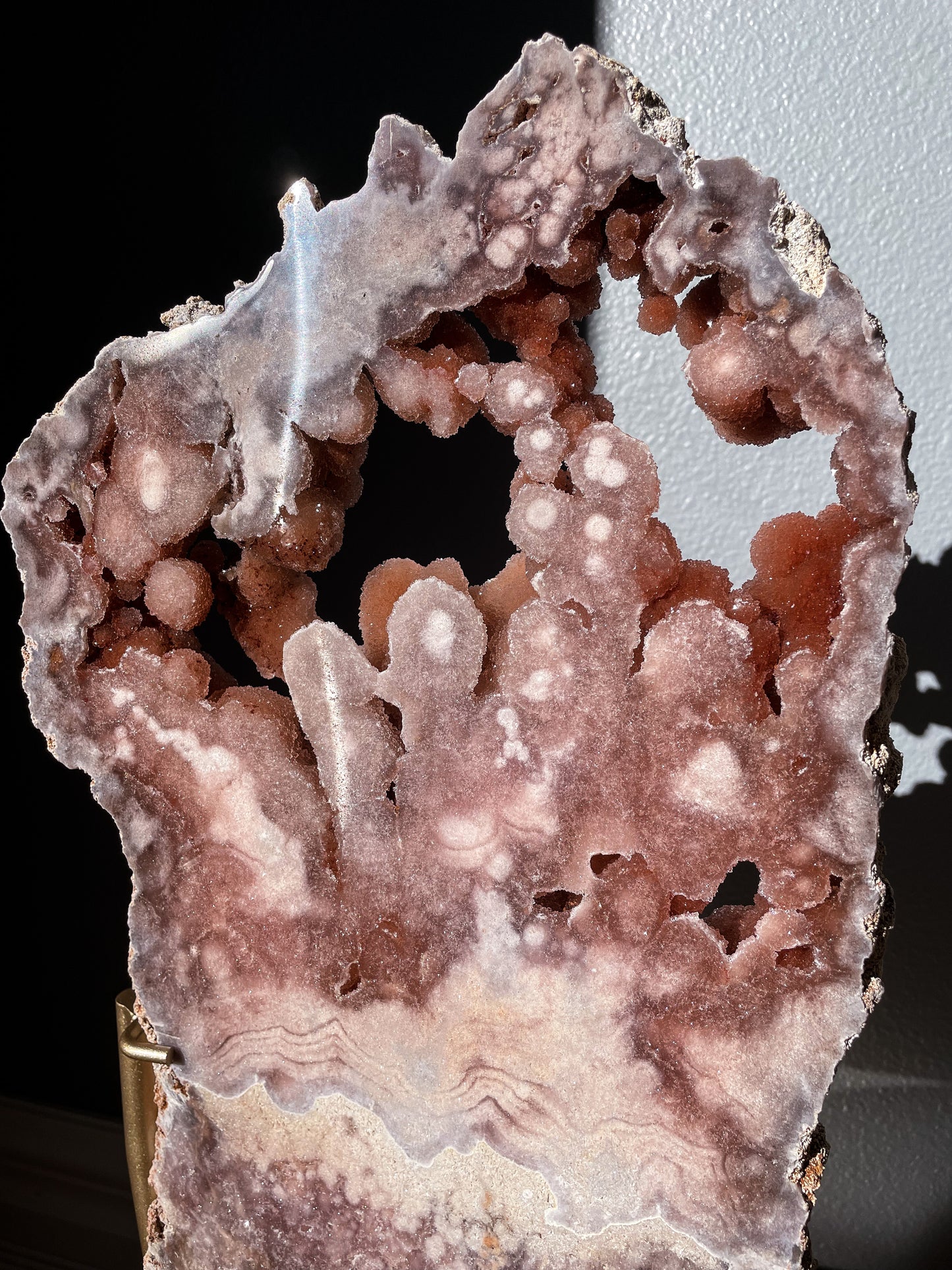 Pink Amethyst Slab on a Handcrafted Custom Stand