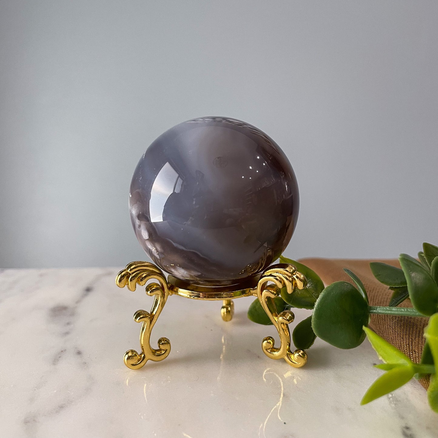 Black Flower Agate Sphere